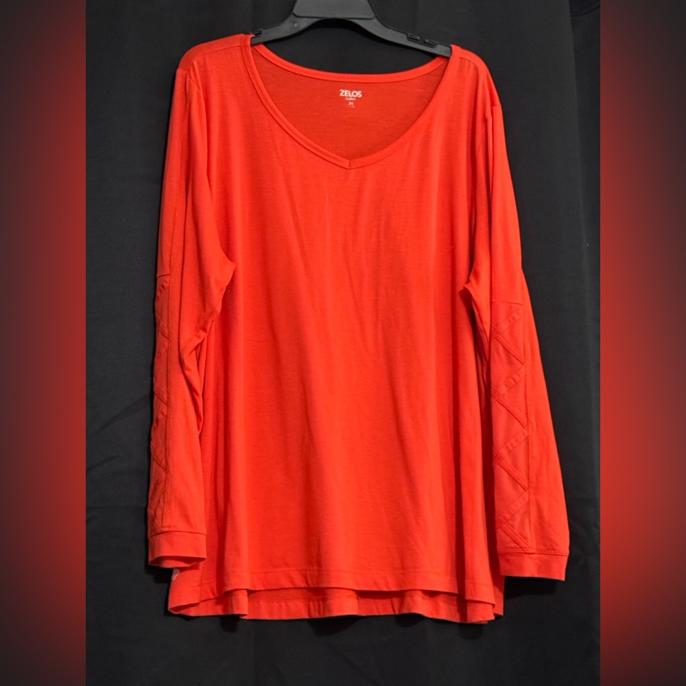 ZELOS Orange Relaxed Long Sleeve Workout Teel